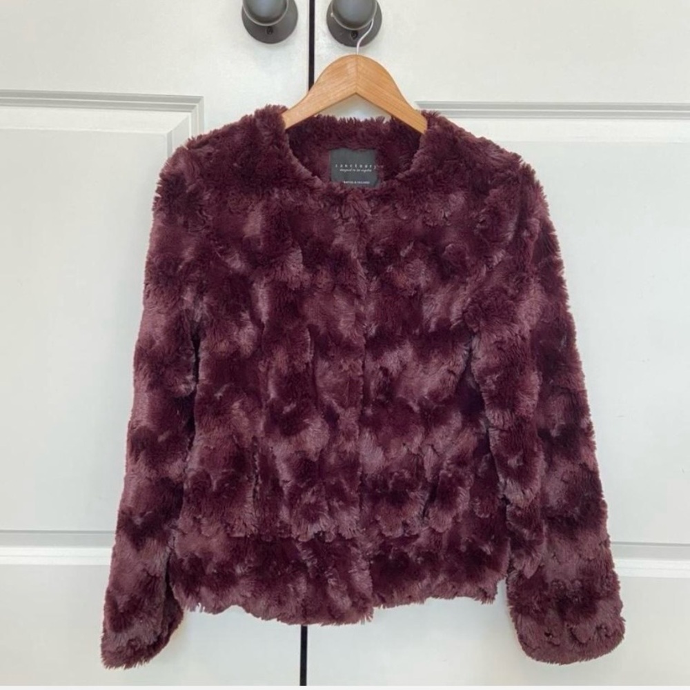 Sanctuary Faux Fur Jacket Small Burgundy Maroon Soft Teddy Fur